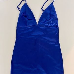 Royal blue satin mini dress